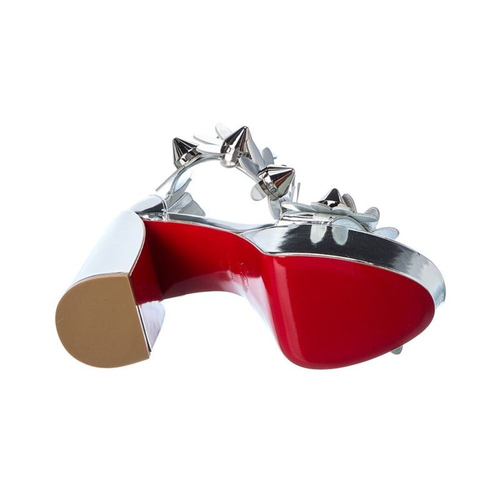 Christian Louboutin Daisy Spikes Alta 130 Leather Platform Sandal, Silver - Picture 4 of 5